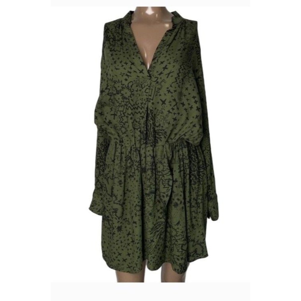 Zadig & Voltaire Rinka Glam Rock Green V-Neck Mini Dress M